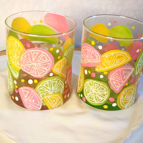 Hand Painted Cocktail Glasses Citrus - Picture 1 of 6